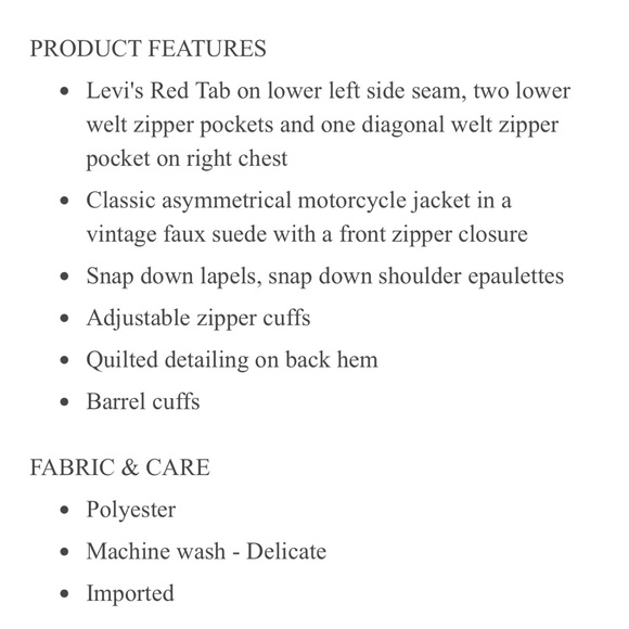 NWT Leviโs Faux Suede Asymmetrical Zip Front Motorcycle Jacket - Picture 5 of 5